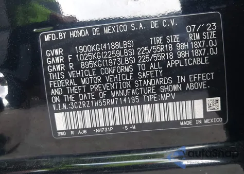 2024 Honda Hr-V 2Wd Sport/2Wd Sport W/O Bsi from USA, damaged, VIN 3CZRZ1H55RM714195